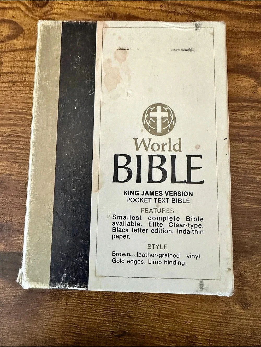 Vintage World KJV Holy Bible King James Pocket Text Gold Gilt Brown Vinyl